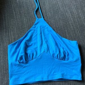 Blue halter neck crop top